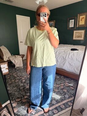 Light Green Striped Tee and Relaxed Jeans Outfit